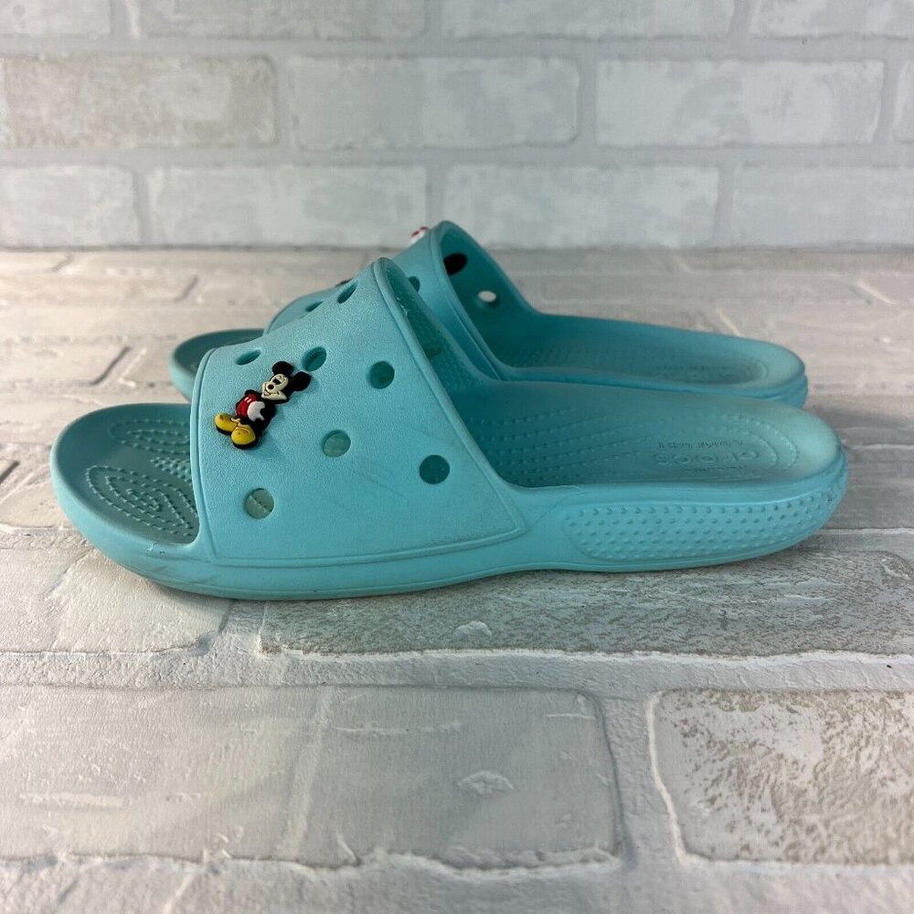 Crocs Classic Men 5 Women 7 Blue Green Strap Slide Unisex Iconic Sandals‎ Charms - Picture 6 of 14